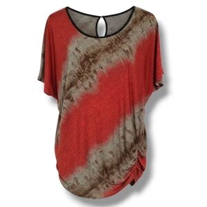 Lavish Women’s Brown & Rust Orange Ruched Stretch Blouse Medium